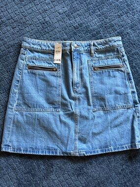 LOFT Light Blue Denim Mini Skirt with Front Zip Pockets